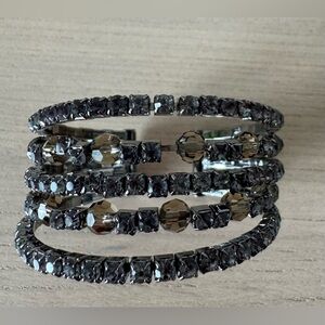 Gun Metal Rhinestone and Crystal Beaded Cuff Bracelet